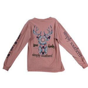 Simply Southern Pink Long Sleeve Graphic Tee With Deer Design Womens M